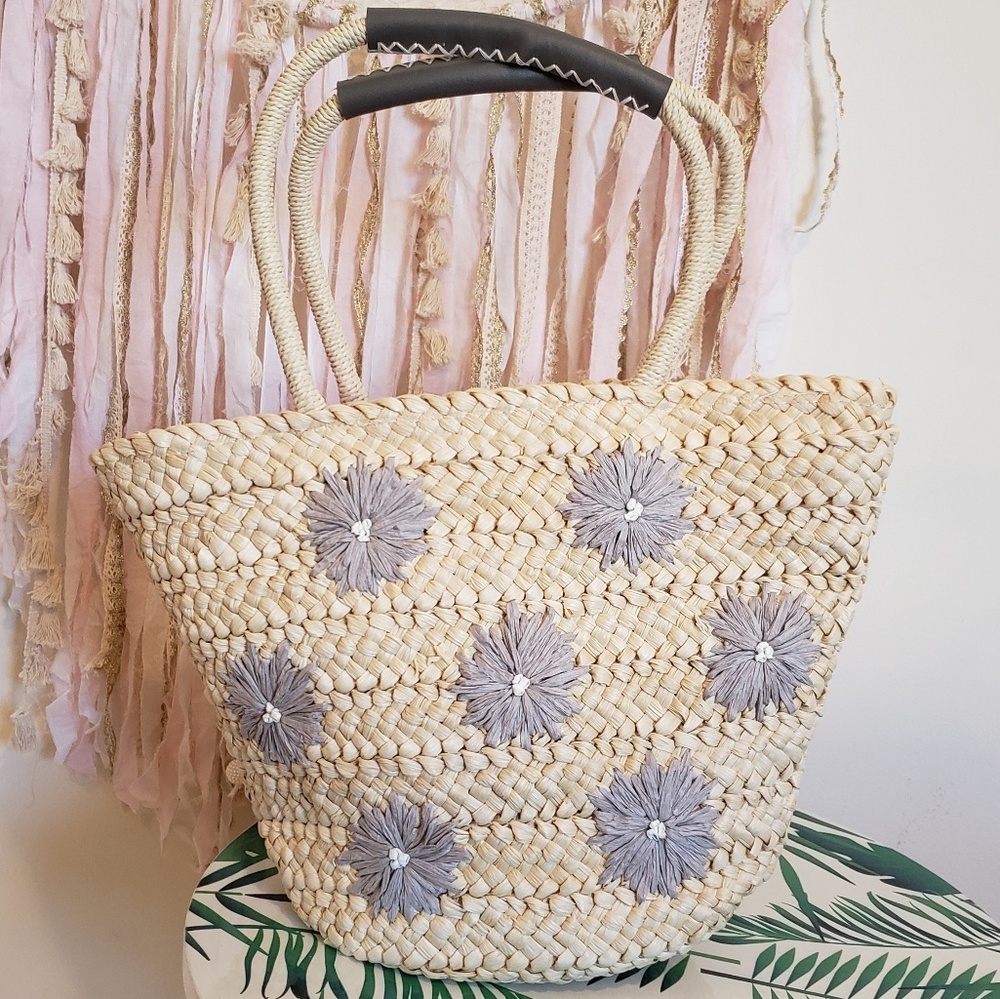Handle drop straw handbag, boho bag
